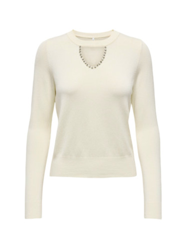 Крем пуловер с кръгло деколте