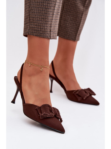 Дамски сандали на висок ток с панделка