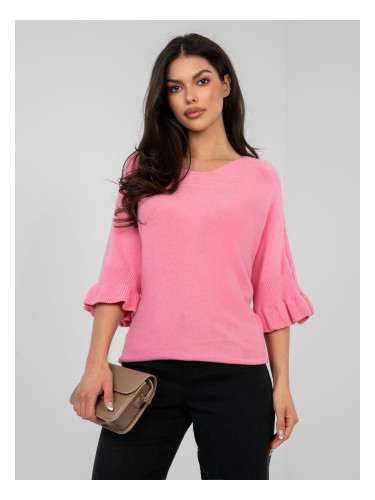 Розов пуловер с разкроени ръкави