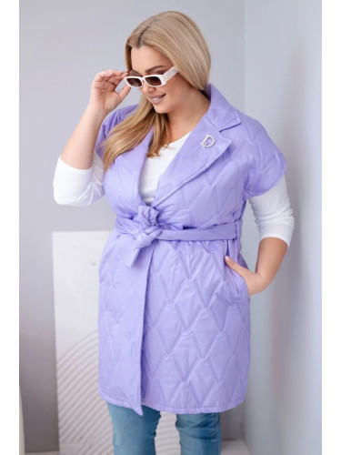 Ватиран елек Kesi Plus Size с колан, светло лилав