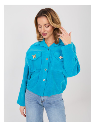 Синьо щраусово яке с яка