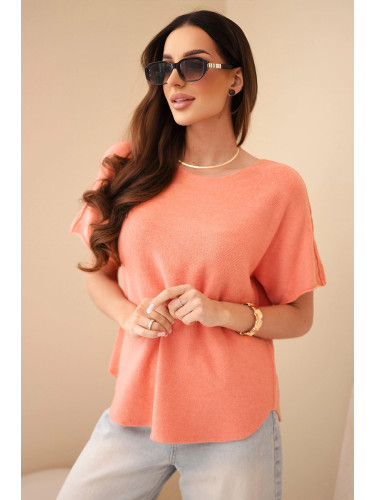 Дамски пуловер Kesi Włoski с къс ръкав, цвят кайсия