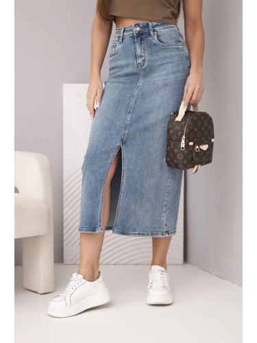 Дамска дънкова миди пола с преден цеп