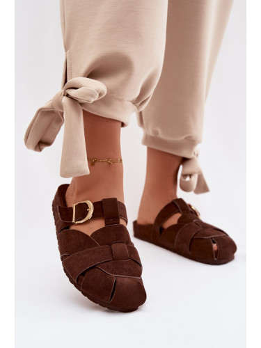 Дамски джапанки с презрамки и златна катарама