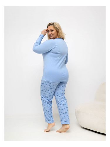 Светлосиня памучна пижама с щампа