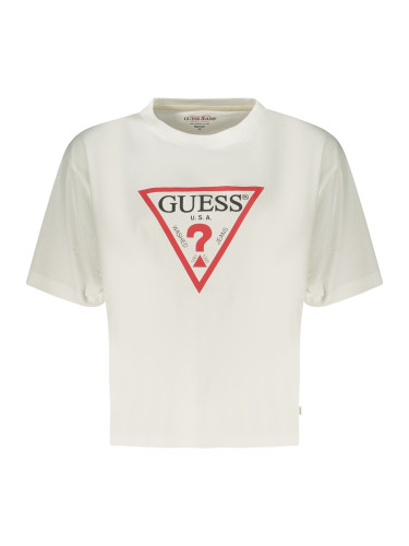 Бяла тениска Guess с къс ръкав