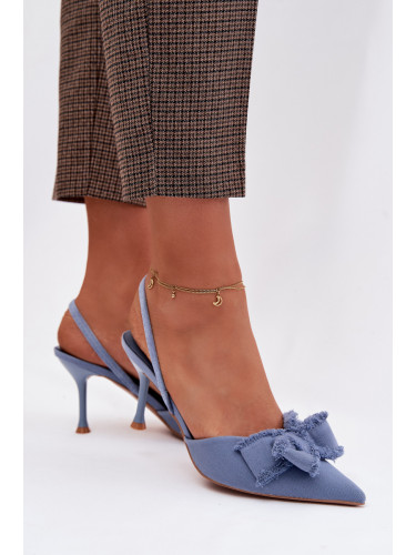 Дамски сини сандали на ток с панделка Hestia