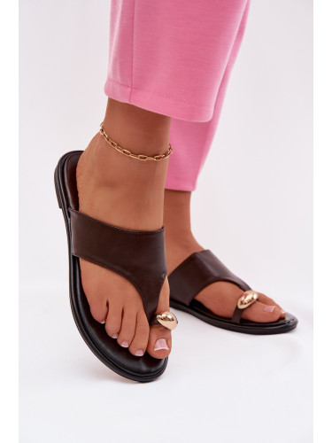 Дамски джапанки от еко кожа със златни детайли