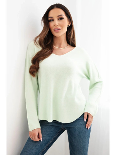 Дамски пуловер с V-образно деколте Kesi Włoski, светло ментов