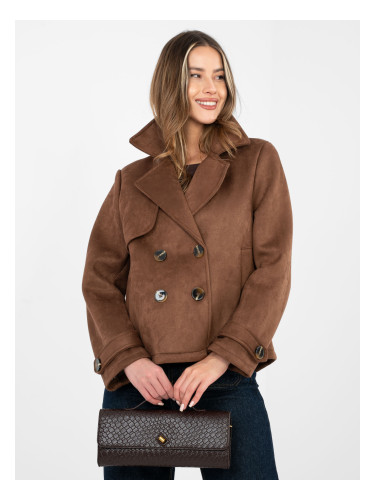 Късо двуредно палто кафяво