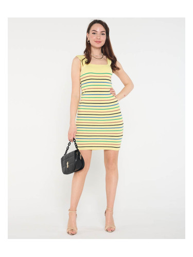 Дамска плетена рокля с презрамки, пастелно жълта