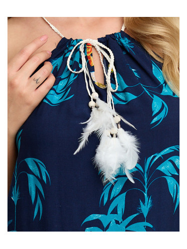 Дамска лятна синя рокля с флорален мотив