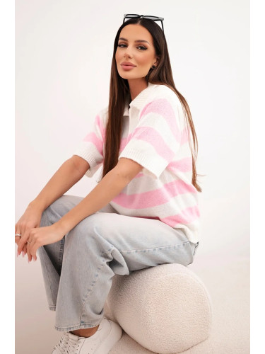 Дамски раиран пуловер с яка