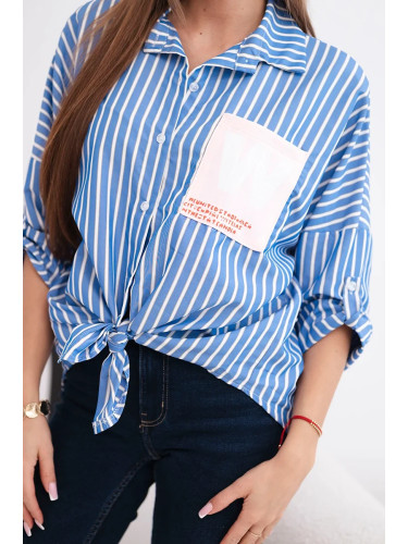 Дамска раирана риза с дънкова панделка