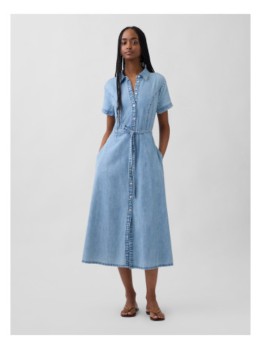 Дънкова рокля-риза миди с колан GAP