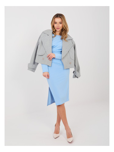 Светлосиня миди рокля с дълги ръкави