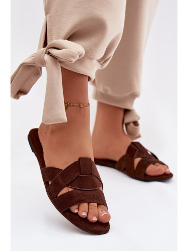 Дамски плоски джапанки с презрамки в шоколадов цвят