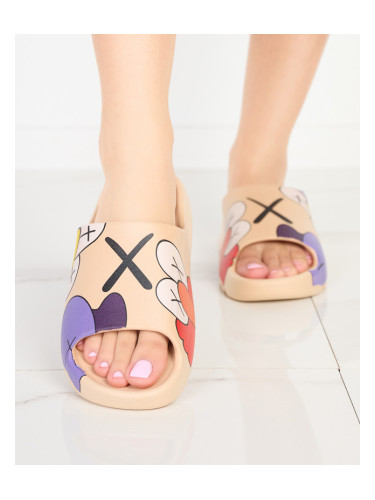 Бежови гумени дамски джапанки с щампа Pfizz