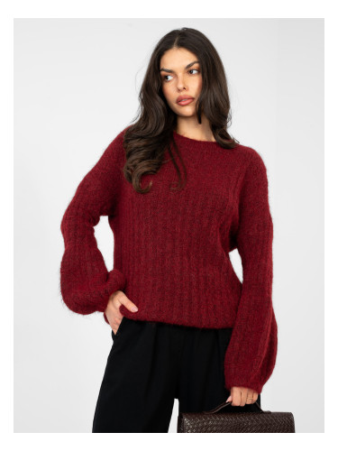 Бордови дамски овърсайз пуловер с бухнали ръкави