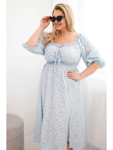 Дамска рокля макси с флорален деколте и регулируемо деколте