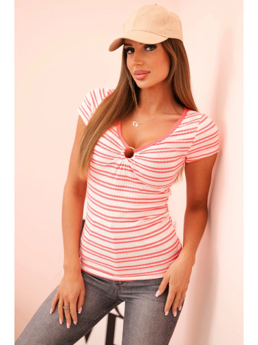 Дамска оребрена блуза с декоративен пръстен