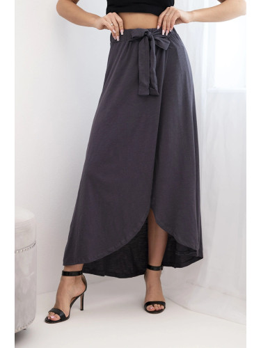 Дамска макси пола с връзки и прегръщащ се капак, цвят графит