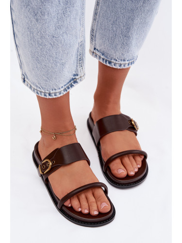 Дамски кафяви джапанки с катарама Sarilisse
