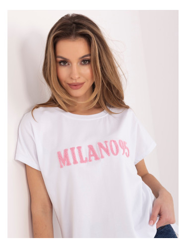 Дамска тениска в бяло и розово с надпис