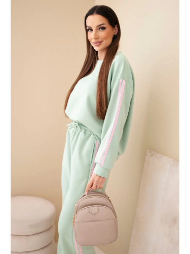 Kesi Włoski Women's viscose buttery-soft set with side stripes dark mint