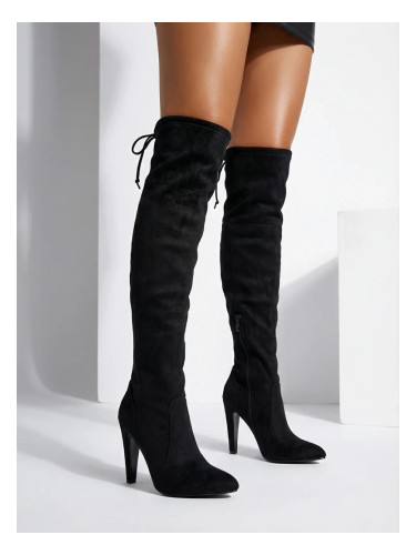 Дамски ботуши над коляното, изработени от еко велур