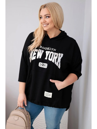 Дамски суитшърт от вискоза с кенгуру, plus size, Kesi, черен