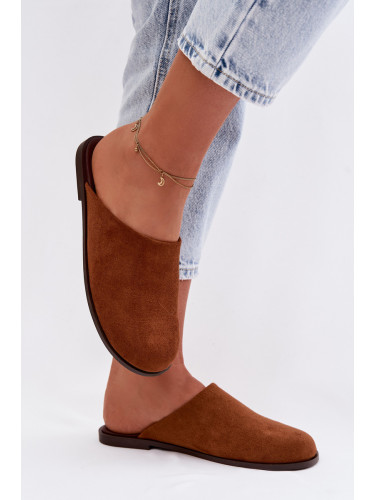 Дамски чехли от ековелур в цвят камила