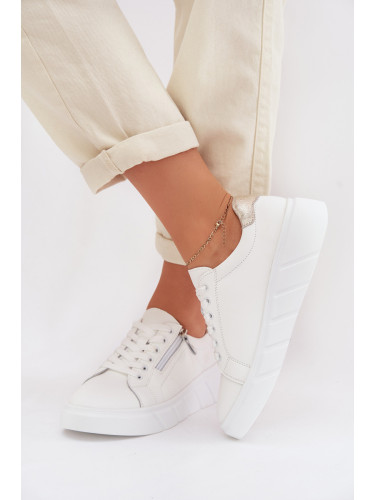 Дамски кожени мокасини с цип, бели Althea