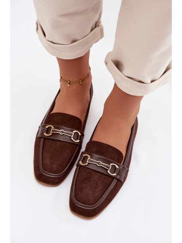 Дамски мокасини с декорация, кафяви