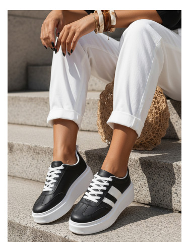 Дамски черно-бели маратонки на платформа