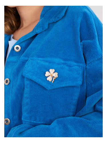 Тъмносиня парка от щраус с брошки