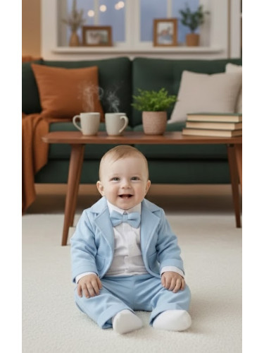 Бебешки комплект за момче от 4 части - боди-риза в бяло с панталон, са