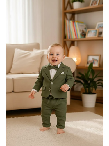 Бебешки комплект за момче от 4 части - боди-риза в бяло с панталон, са