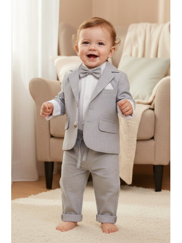 Бебешки комплект за момче от 4 части - риза в бяло с панталон, сако и 