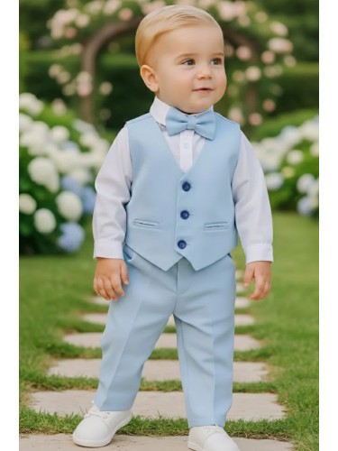 Бебешки официален комплект от 4 части- боди-риза в бяло, панталон, еле