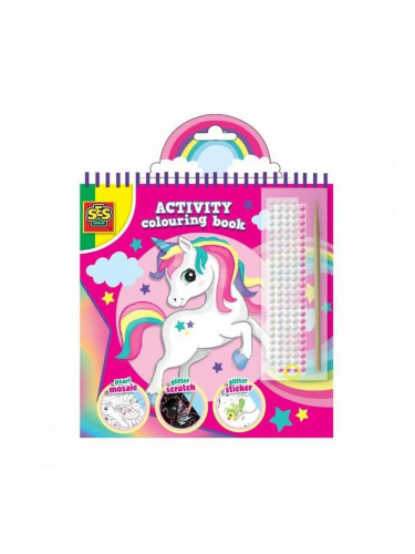 Картини за Оцветяване SES Creative Activity Colouring Book 3 в 1 Комплект стикери Тетрадка
