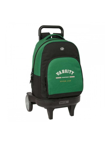 Училищна чанта с колелца BlackFit8 Varsity Черен Зелен 33 x 45 x 22 cm