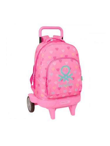 Училищна чанта с колелца Benetton Heart Розов 33 x 45 x 22 cm