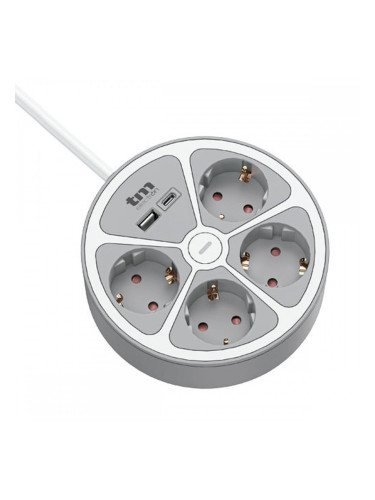 Табло с 3 гнезда с бутон за включване TM Electron TMUAD554CB Бял Сив 3680 W 30 W (1,5 m)