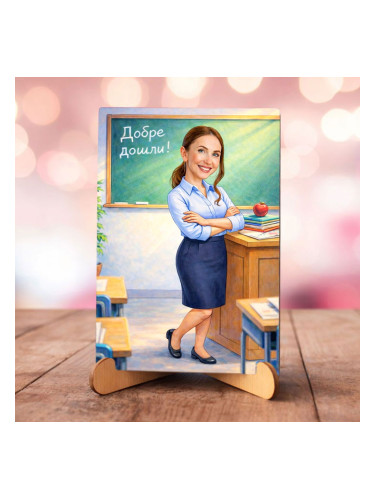 Персонализиран дървен плакет с карикатура по снимка - Учителка 