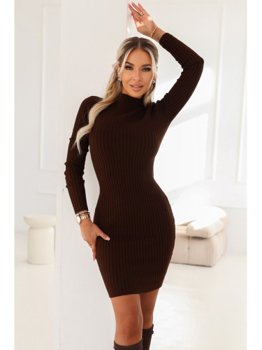Рокля с поло яка в кафяв цвят 652-2