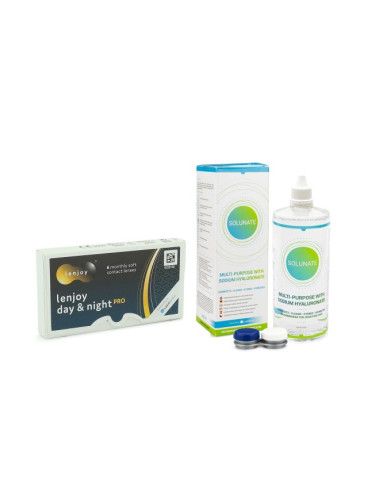 Lenjoy Day & Night PRO (6 лещи) + Solunate Multi-Purpose 400 ml с кутия - контактни лещи за продължително носене, сферични и асферични, Samfilcon A