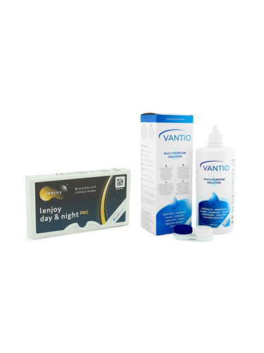 Lenjoy Day & Night PRO (6 лещи) + Vantio Multi-Purpose 360 ml с кутия - контактни лещи за продължително носене, сферични и асферични, Samfilcon A