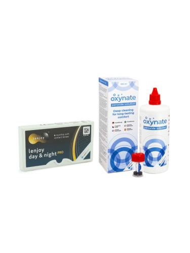 Lenjoy Day & Night PRO (6 лещи) + Oxynate Peroxide 380 ml с кутийка - контактни лещи за продължително носене, сферични и асферични, Samfilcon A