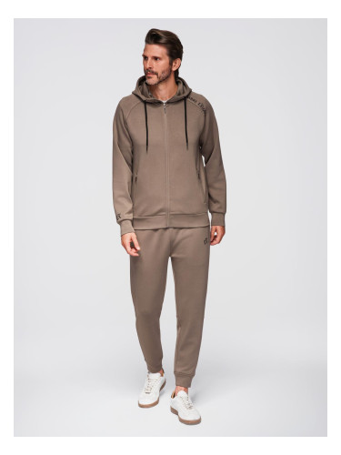 Мъжки комплект от суичър с качулка и спортен панталон - сив